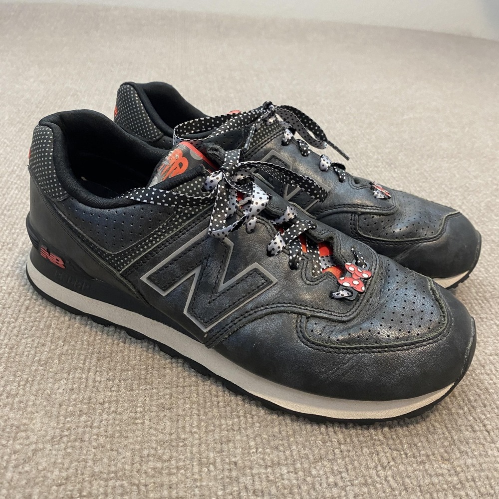 New Balance X Disney 574 Shoes Mens Size 9.5 Black Polka Dot Sneakers Minnie Bow